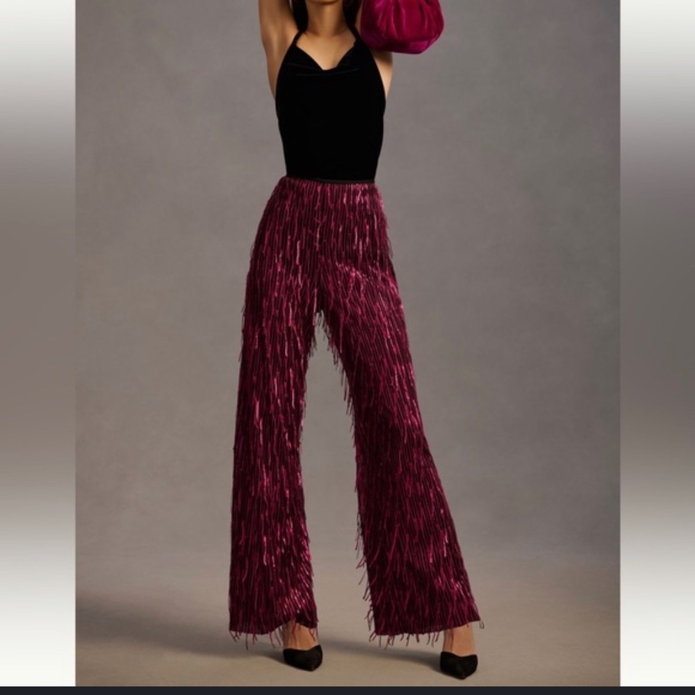 Maeve Fringed Sequined Wide-Leg Pants